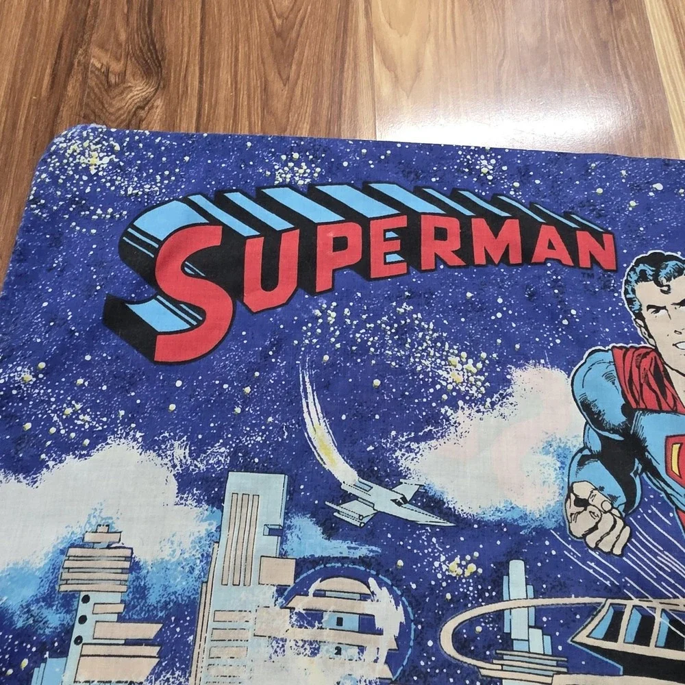 Vtg DC Comics Superman Pillowcase Standard Blue Kids 1978 Superhero Bedding